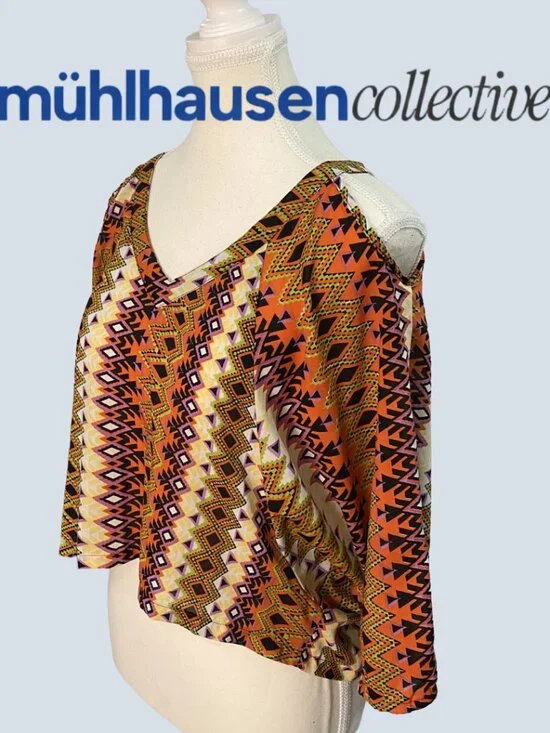 Elan Boho Aztec Print Blouse One Size Flowy Festival Top - Picture 3 of 4